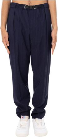 White Sand Fijn Wolmengsel Pinstripe Broek - Heren - Straight fit broeken - Blauw - L - Wol - Broeken