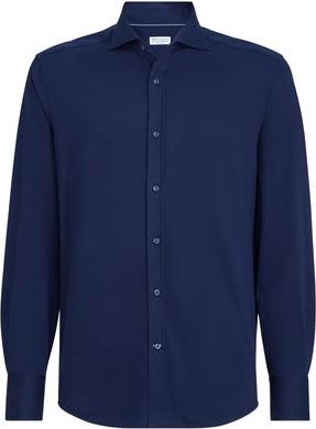 Brunello Cucinelli Piqu&eacute; shirt in Navy Blue at Nordstrom, Size 4X-Large Eu