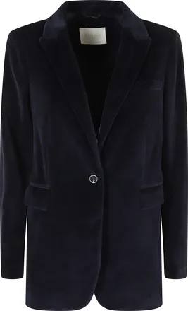 Circolo 1901 Blue Single-Breasted Velvet Flap Pocket Jacket