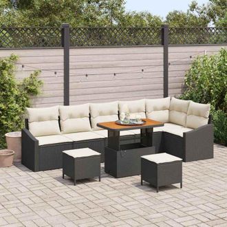 vidaXL Vidaxl - Conjunto De Sof&aacute; De Jard&iacute;n Con Coj&iacute;n 9 Pcs Negro Polirat&aacute;n