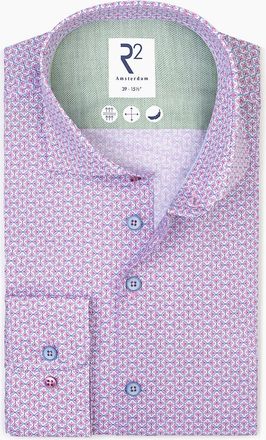 R2 Mens R2 CUT AWAY COLLAR LONG SLEEVED SHIRT PINK PATTERNED - Size: 46/48
