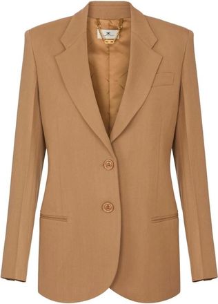 Elisabetta Franchi Vloeiende Gabardine Blazer - Dames - Jassen - Bruin - Maat: 2XL Gabardine
