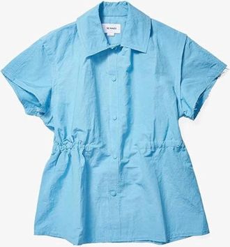 Sunnei Shirt Dress Blue Cotton Elastic Waist Button Front RED06