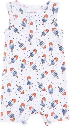 Angel Dear Print Henley Romper in White at Nordstrom, Size 12-18M