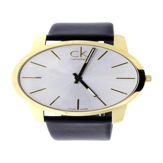 Calvin Klein Elegante Quartz Horloge met Zilveren Wijzerplaat en Zwarte Leren Band - Dames - Horloges - Zwart - ONE Size - Leer - Accessoires