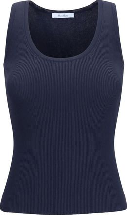 Max Mara Blue Textured Scoop Neck Top