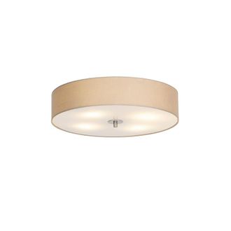 QAZQA Qazqa - Moderno Plaf&oacute;n R&uacute;stico Beige 50 Cm - Drum Vidrio /textil /acero Redonda Adecuado Para Led Max. 4 X 40 Watt