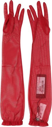 Dolce & Gabbana Red Acetate Sheer Elbow Length Mitten Womens Gloves