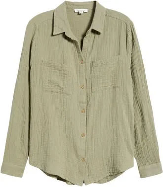 Beach Lunch Lounge Micaela Cotton Button-Up Shirt in New Laurel at Nordstrom, Size X-Large