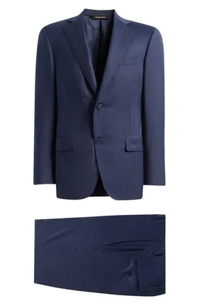 Samuelsohn Dark Blue Windowpane Check Wool Suit at Nordstrom, Size 46Regular