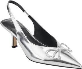 Marc Fisher Gretel Slingback Pointed Toe Bow Pump in Silver at Nordstrom Rack, Size 10