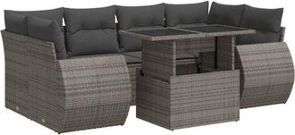 vidaXL Set De Sof&aacute;s De Jard&iacute;n 7 Pzas Con Cojines Rat&aacute;n Sint&eacute;tico Gris Vidaxl