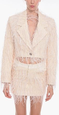 The Mannei Blazer Crop MONICA Doppiopetto con Dettaglio Piume The Mannei