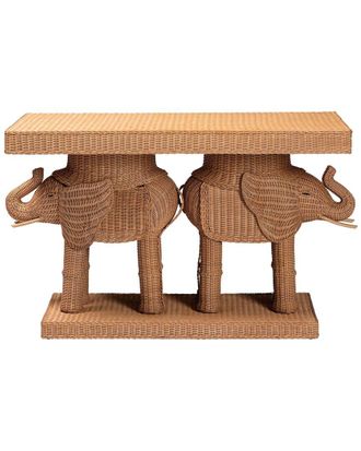 Baxton Studio Elissa Bohemian Rattan Elephant Console Table