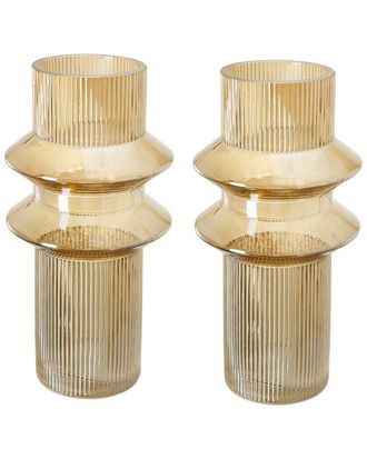 A&B Home Set Of 2 Ribbed Glass Vases