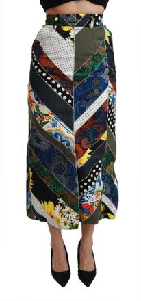 Dolce & Gabbana Womens Multicolor Silk Geometric High Waist Maxi Skirt