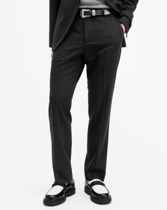 AllSaints Polyester Heddon Tailored Pinstripe Trousers, Size: 38