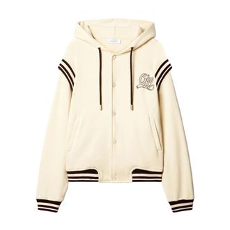 Off-white Hoodies, male, Beige, M, Cream Cotton Hoodie with Striped Detail