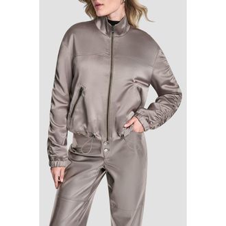 DKNY Ruched Sleeve Bomber Jacket in Tan at Nordstrom, Size X-Small