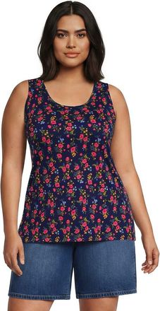 Lands End Cotton Tank Top in Deep Sea Mini Poppy Floral at Nordstrom, Size 2X
