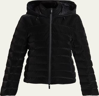 Moncler Trefle Hooded Down Velour Jacket
