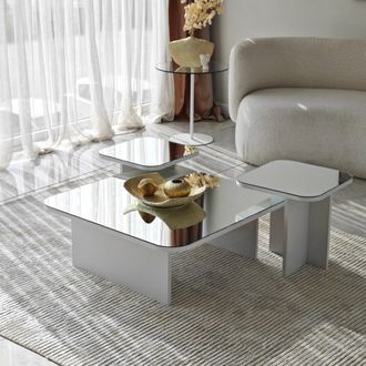 Dmora Mesa De Centro Pagliara, Modular, Forma Rectangular, Material De Cristal, 80x80x30h Cm Blanco