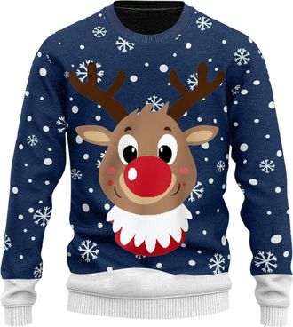 Generic Mens Ugly Christmas Jumper, Funny Reindeer Print, Crew Neck Christmas Jumper, Christmas Long Sleeve Shirt, Ugly Christmas Sweater, Xmas Warm Knitted J