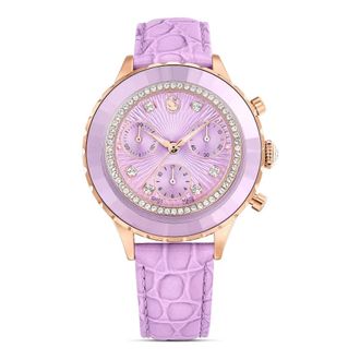 Swarovski Octea Chrono Horloge - Dames - Horloges - Paars - ONE Size - Leer - Accessoires