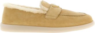 Prada Beige Logo Triangle Loafers