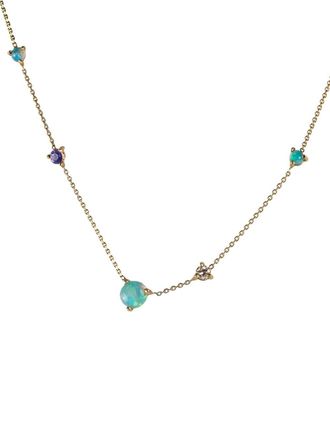 Wwake 14kt yellow gold linear chain gemstone necklace