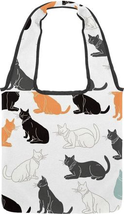 Generic Cats on a White Background Reversible Canvas Shoulder Tote - Double-Sided Print, 12oz Cotton, 27cm Drop, Fold-Flat Bag for Travel, Shopping, Street Ou