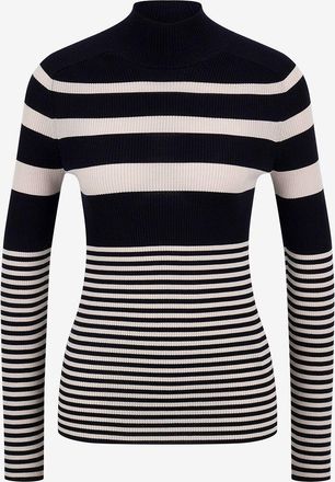 Moncler Gerippter gestreifter Schlauchpullover mit Stehkragen