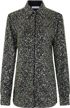 Paco Rabanne Long-Sleeved Black Shirt With Sparkling Appliques And Button Closure
