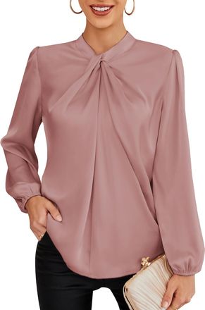 Grace Karin Long Sleeve Blouse Shirts for Women UK Summer Loose Fit Lantern Long Sleeve Tops Elegant Work Office OL Blouse Light Pink XL