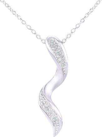 Jewelco London 9ct White Gold Round 2pts Diamond Twist Pendant Necklace 18 inch - PP0AXL3579W