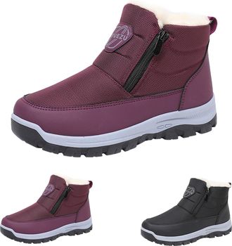 Generic Womens Winter Fleece Snow Boots with Side Zipper Women Ankle Booties Thickened Warm Fur Lined Waterproof Insulated Slip On Outdoor Shoes Anti-Slip Sol