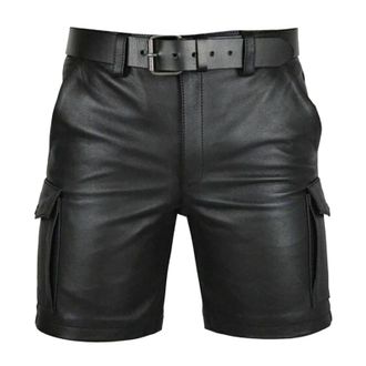 Generic Fashionable and Trendy to Pair with Solid Pu Casual Mens Gothic Short Leather Pants Sec Shorts Shorts with Pockets Men Black