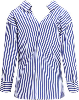 Givenchy Womens Open Cotton Shirt Electric Blue-White Blue/white