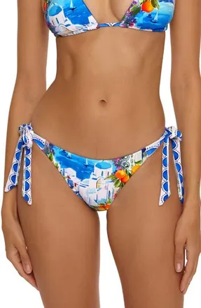 BECCA by Rebecca Virtue Mykonos Side Tie Bikini Bottoms in Blue at Nordstrom, Size Medium