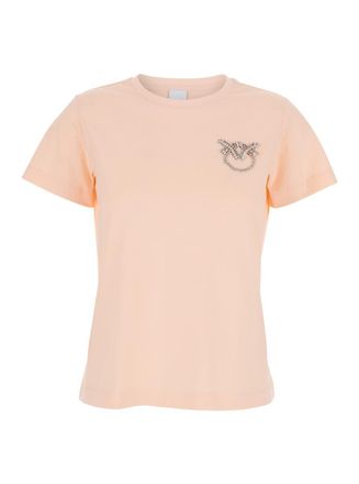 Pinko Nambrone Pink Crewneck T-Shirt With Love Birds Diamond Cut Logo On The Chest In Cotton Woman