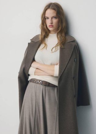 Mango Cintura crosta di cuoio borchie marrone medio - Donna - S - MANGO