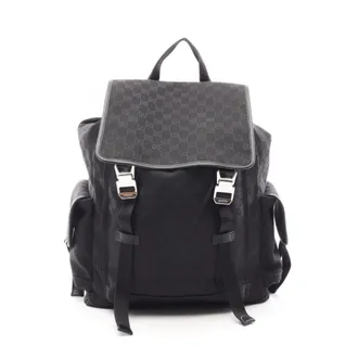 Gucci Black Canvas Leather Backpack Handbag (Pre-Owned)