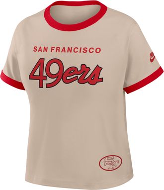 Nike San Francisco 49ers Rewind Ringer Mod Nike Womens NFL Cropped T-Shirt in Brown | 04N90J2Q73V-X5Q