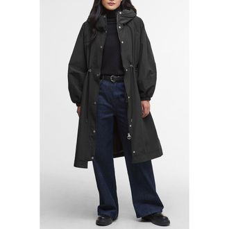 Barbour Sidney Longline Waterproof Jacket in Black/Onyx Tartan at Nordstrom, Size 12 Us