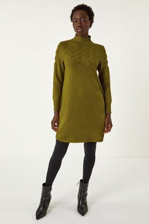 Roman Yoke Stitch High Neck Knit Dress