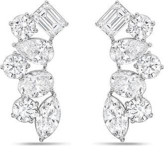 Diana M. Jewels 14kt white gold lab grown emerald, round, oval, pear & marquise cut diamonds weighing 6.00 cts tw ear crawler earrings set in a four prong setting