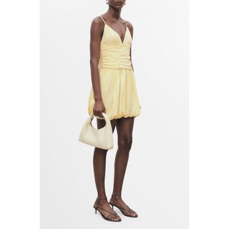 Mango Ruched Bubble Hem Minidress in Pastel Yellow at Nordstrom Rack, Size 6