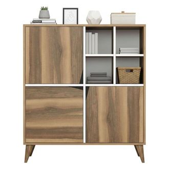 Dmora Aparador Wazn, Buf&eacute; De Sal&oacute;n, Aparador De Sal&oacute;n, Despensa De Cocina, 100x30h115 Cm, Nogal Y Blanco, Con Embalaje Reforzado - Dmora
