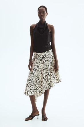 H&M Asymmetric viscose skirt in Cream/leopard Print at Nordstrom, Size Xx-Small