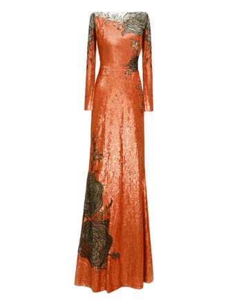 Gemy Maalouf long-sleeve embroidered maxi dress - Oranje